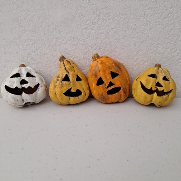 Other - Vtg Inspired Halloween Creepy Pumpkin Heads 3" Primitive Handmade Folk Art Decor